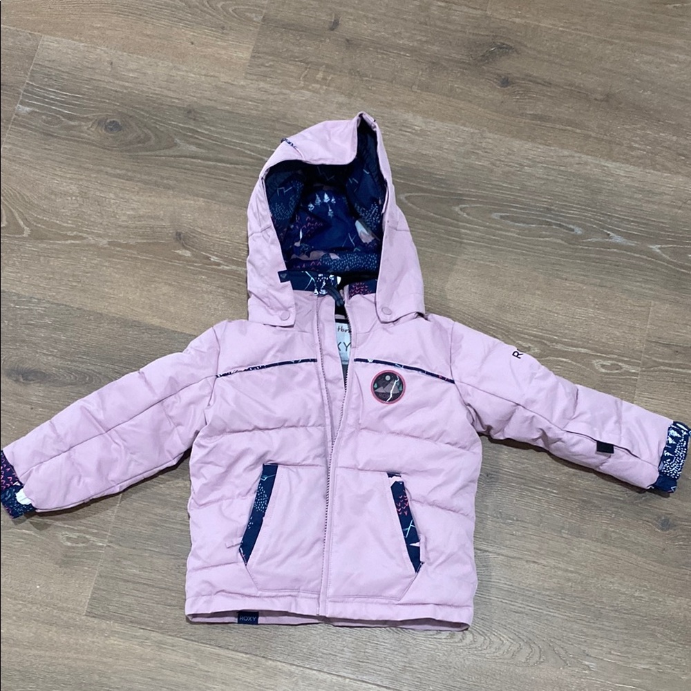 Roxy Light Pink Hooded Jacket with Dark Blue Details